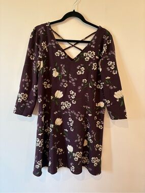 Jack by BB Dakota Plum Floral V-Neck Swing Dress Great for a Wedding